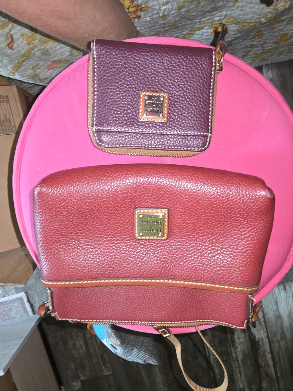 Dooney & Bourke Maroon Pebble Leather Crossbody Bag with Wallet